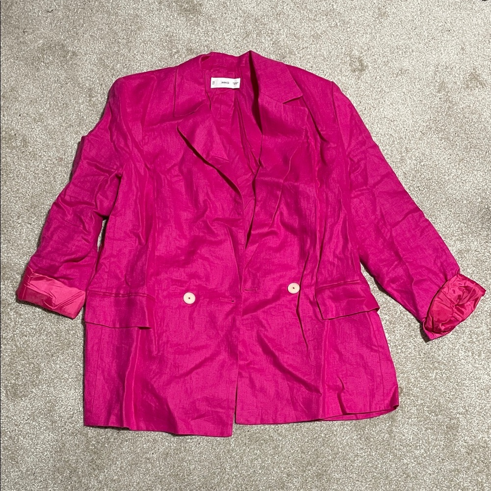 MANGO Women's Fuchsia Linen-Blend Blazer Jacket
